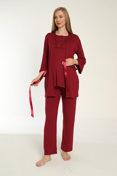 Miss Dünya Lissa Claret Red Maternity and Pregnant Pajamas Set with Breastfeeding Dress