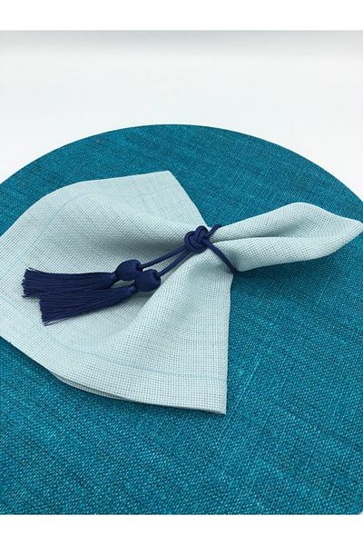 KATMERTEKS 12 Pieces Navy Blue Napkin Ring with Tassel Tie Model