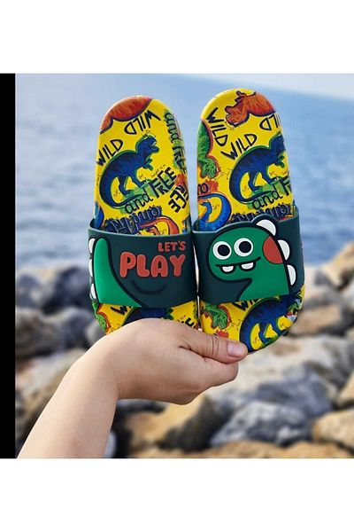 Pandalina Dinosaur Figured Children's Slippers, Non-Slip Sole Children's Slippers, Sea Pool Slippers