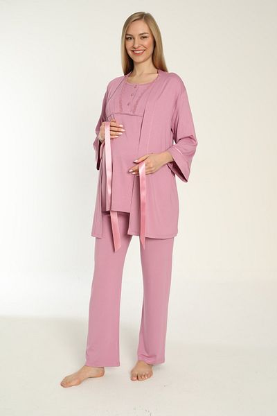 Miss Dünya Lissa Dried Rose Maternity and Pregnant Pajamas Set with Breastfeeding Dress