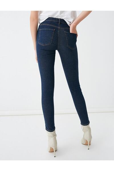 LİMABEL Denim Trousers Dark Blue Vest Women's Washed Lycra