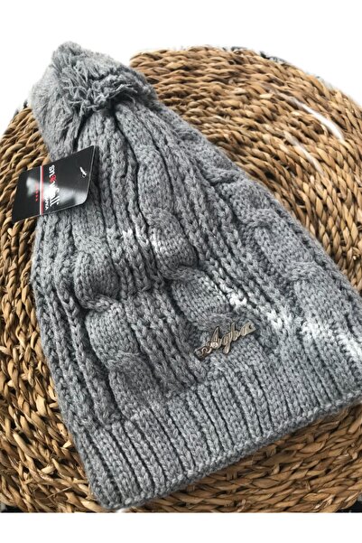 BTL STORE Жіноча шапка з одним помпоном - з флісовою підкладкою - сіра
