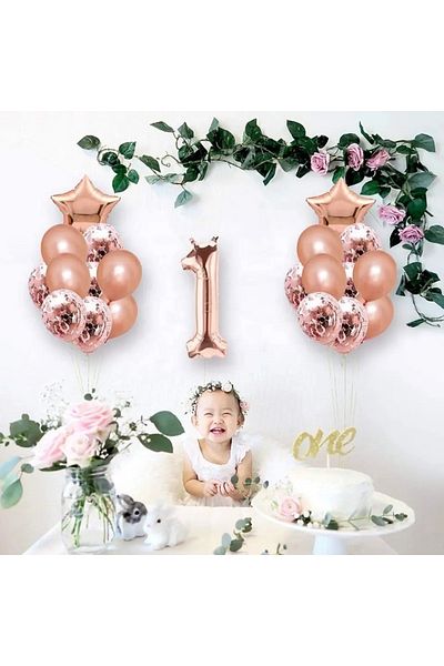 Mini Parti Mini Party Store 1 Year Old Balloon Set Rose Gold