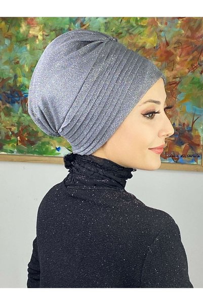 BUTİKAMBAR قصر موديل رمادي لامع بونيه خارجي ثنيات جانبية
