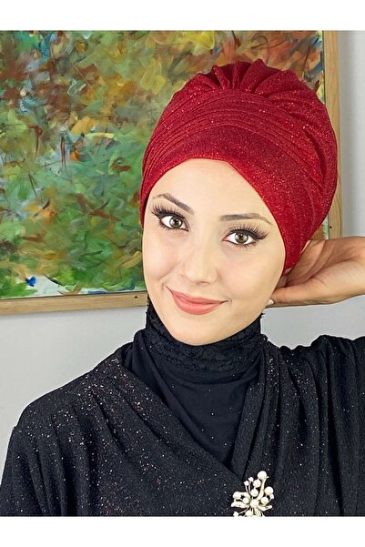 BUTİKAMBAR Saray Model Kırmızı Simli Yan Drapeli Dış Bone