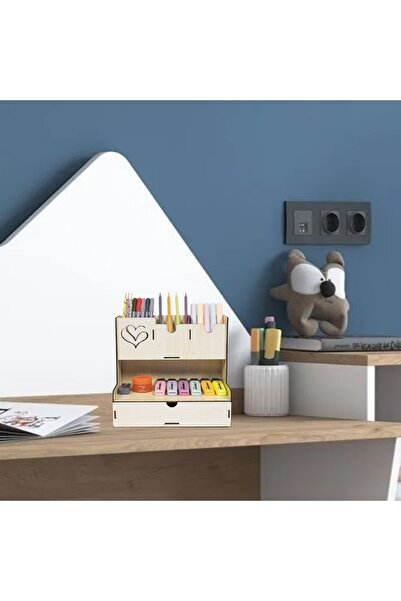 Notpa منظم حامل قلم مكتبي من خشب القيقب مع ثلاثة أدراج على شكل هلال