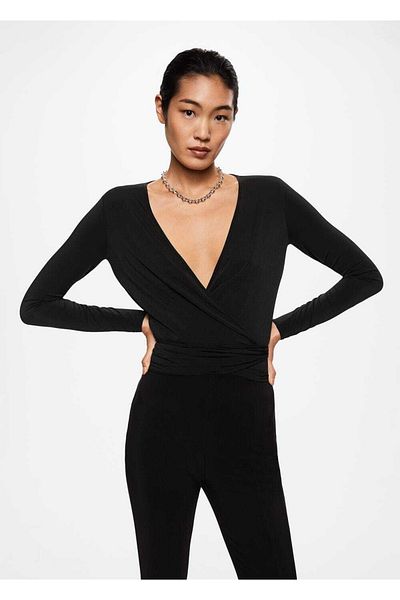 MANGO Woman Wrap Cut V-Neck T-Shirt