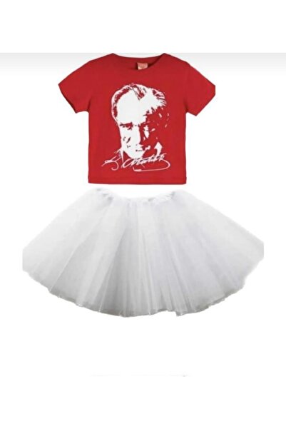 Generic Brand Girl's Short Sleeve Ataturk Printed T-shirt Tutu Skirt Suit Sch...