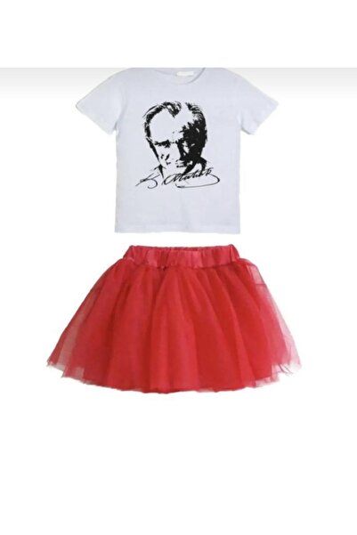 BLUEMOOR Tricou cu mânecă scurtă pentru fete Ataturk cu imprimeu Fustă tutu C...