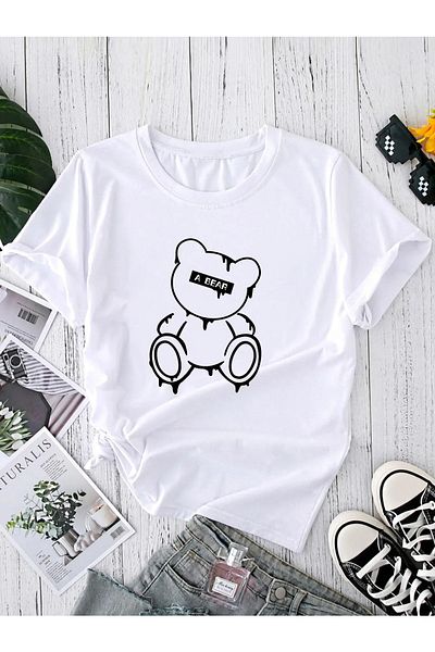 trendgar Λευκό μπλουζάκι με στάμπα Bear