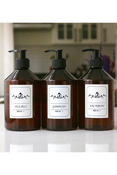 Dem Home Amber Cam Görünümlü Plastik Sabunluk Banyo Şişe Seti 3’lü Şampuan-du...