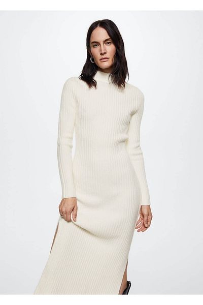 MANGO Woman Perkins Collar Ribbed Dress