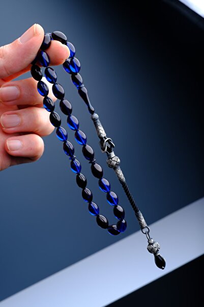 TESBİHEFENDİ Сребърни Казаз пискюли синьо-черни огън Кехерибар молитвени брое...