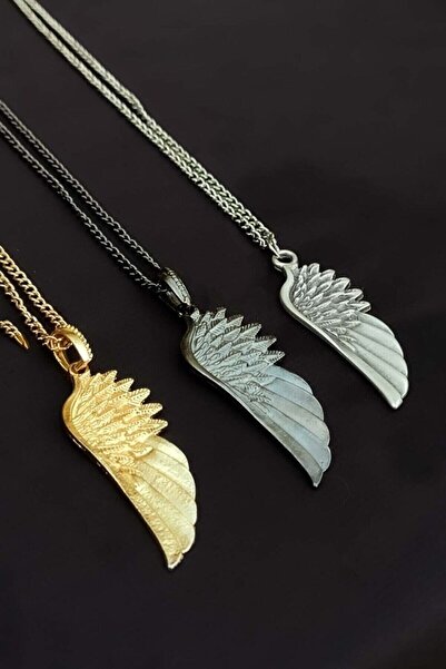 TREND COLLECTİON 3-Piece Eagle Wing Men's Necklace Set, Silver, Black, Gold N...