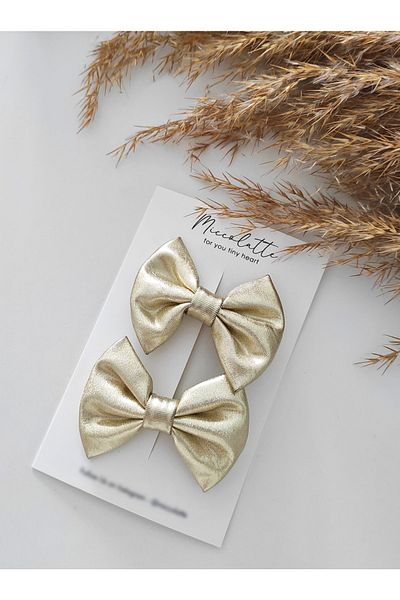 Miccolatte Girl's Shiny Gold 2-Piece Bow Clip Buckle