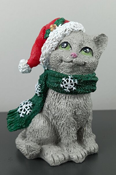 Euro Decora Sevimli Noel Kedi Yavrusu Mini Heykel Obje Biblo Hediyelik Eşya Süs Eşyası