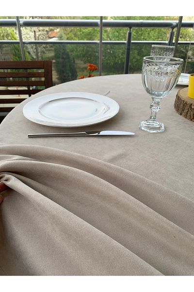 Decamor home Velvet Textured Stone Color Laceless Stain Resistant Round Tablecloth