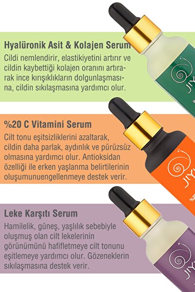 JIYU 3'lü Cilt Serum Seti (hyalüronik Asit & Kolajen Serum + %20 Cvitamini + Leke Karşıtı Serum) 3x30 Ml.