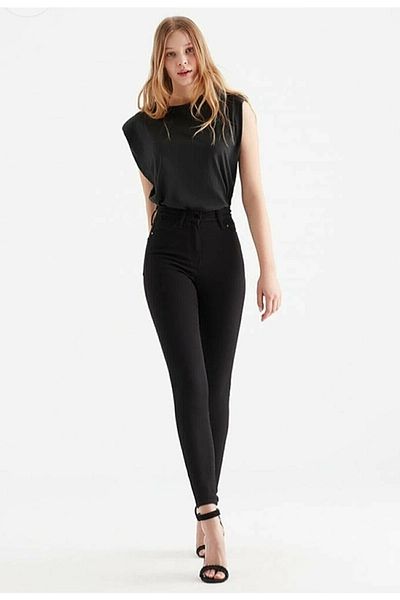Trn JNS Emily Jeans Pantaloni negri cu talie înaltă pentru femei Blugi fără decolorare (gatherer)