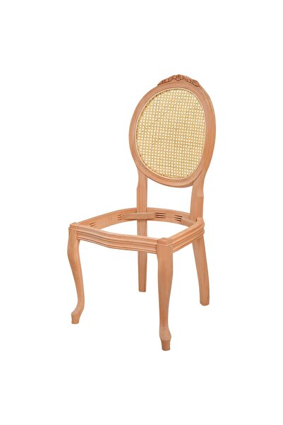 ROYS AHŞAP 5560 Masif Ham Hasırlı Madalyon Oymalı Mutfak Sandalyesi