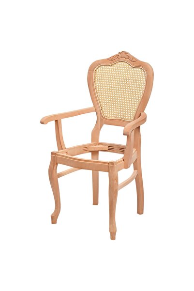 ROYS AHŞAP 5553 Masif Ham Hasırlı Klasik Lükens Oymalı Kollu Mutfak Sandalyesi