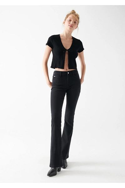 Trn JNS Victoria Acaip Blue Blugi evazați negri Pantaloni evazați din denim cu talie înaltă (foarte confortabili)
