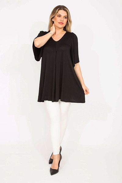 Şans Damen-Tunika mit Falten, große Größe, Schwarz, 65n35508