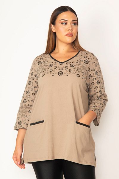 Şans Damen-Tunika aus Nerz-Baumwollstoff in Übergröße mit Taschendetail 65n35529