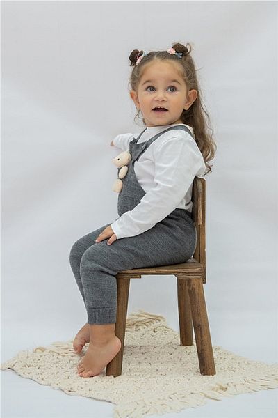 MİNİKO KİDS Teddy Bear Detailed Buttoned Adjustable Strap Knitwear Salopet Dress