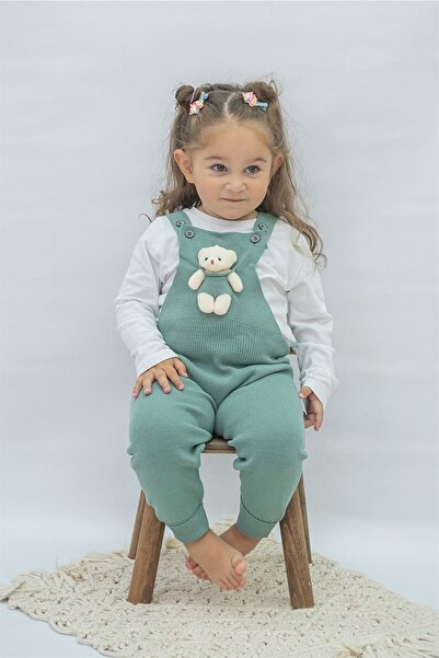 MİNİKO KİDS Teddy Bear Detailed Buttoned Adjustable Strap Knitwear Salopet Dress