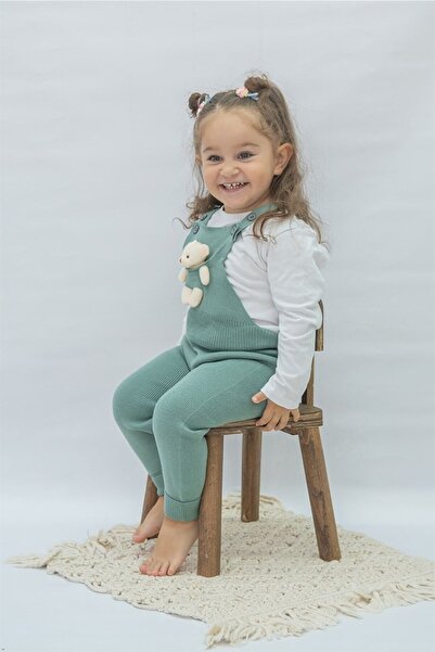MİNİKO KİDS Teddy Bear Detailed Buttoned Adjustable Strap Knitwear Salopet Dress