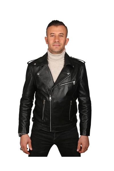 Savran Deri Genuine Leather Black Men's Leather Coat