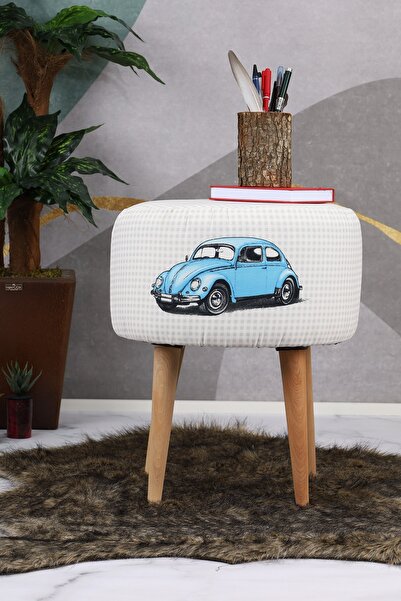 PufyHome Woswos Mavi Çokamaçlı Gürgen Ayaklı-ceviz Puf Koltuk