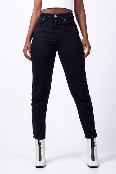 Trn JNS Clareta Μαύρο Colorfast Mom Jean Γυναικείο Boyfriend Παντελόνι Power Lycra με ψηλή μέση