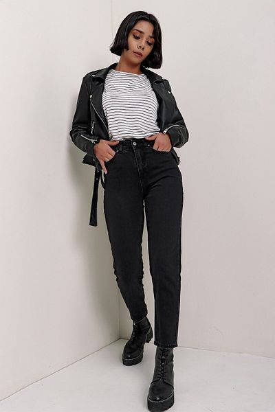 Trn JNS Crisann Μαύρο Fadeproof Mom Jean Γυναικείο Boyfriend Παντελόνι Lycra High Waist Power