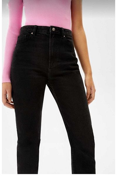 Trn JNS Μαύρο Colorfast Mom Jeans Boyfriend Ψηλόμεσο Power Lycra Παντελόνι