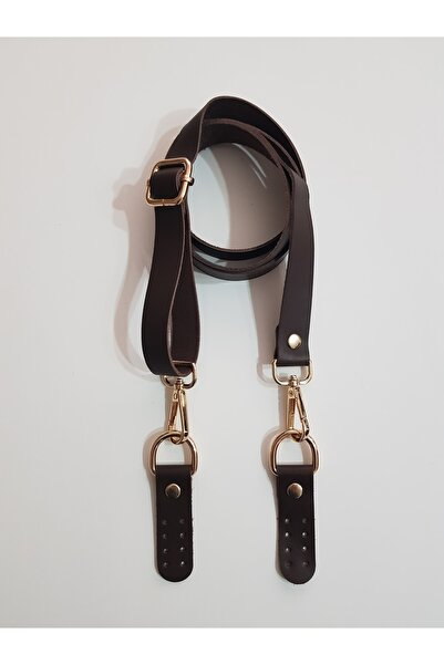 Desaryou Kahverengi Ayarlı Gerçek Deri Çanta Sapı 2 Cm X 120 Cm Gold Metal