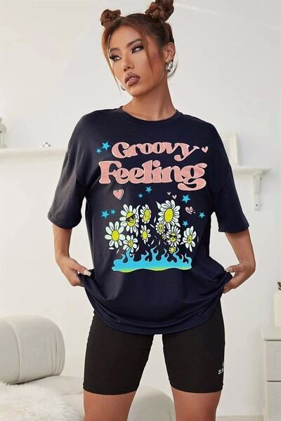 Keywest Ženski 'groovy Feeling' prednji deo Štampano Oversize kroj T-shirt