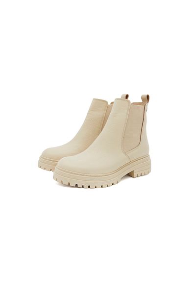 Cabra Blanca Ecru Genuine Leather Boots Elastic Ecru Women's Boots Serrated Sole Leather Boots Short Leather Boots