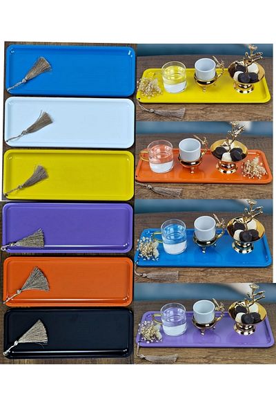 USF Decorative Serving Presentation Tray 6 Pieces Metal Tea Coffee Cake Dessert And Breakfast Tray