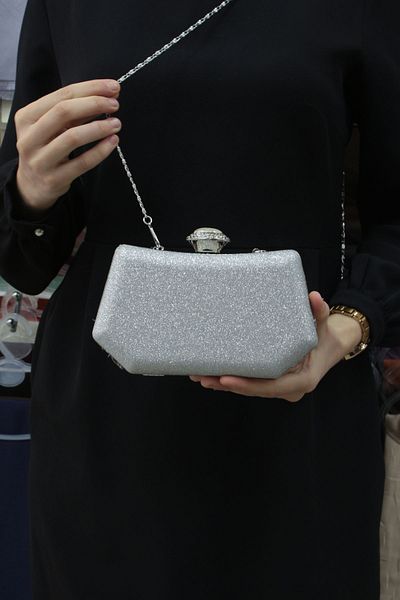 ROZA CANTA Γυναικείο Ασημένιο Βραδινό Φόρεμα Clutch Clutch Τσάντα Portfolio