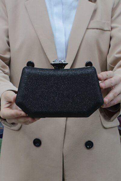 ROZA CANTA Kadın Siyah Simlikum Abiye Clutch Portföy Çanta