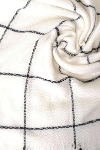 Benji Eșarfă albă cu dungi negre cu textura moale - Cadou de Ziua Îndrăgostiților