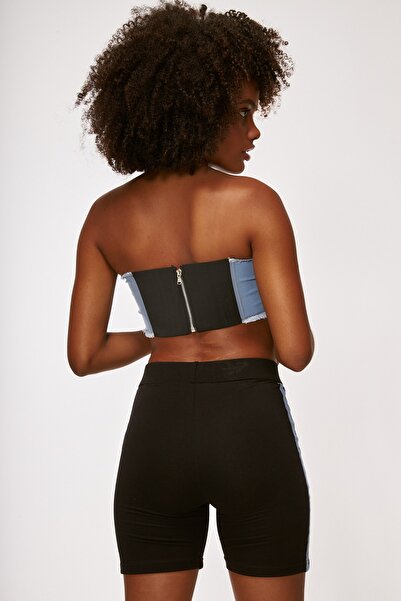 THIMOON Women's Blue Strapless Denim Crop Top