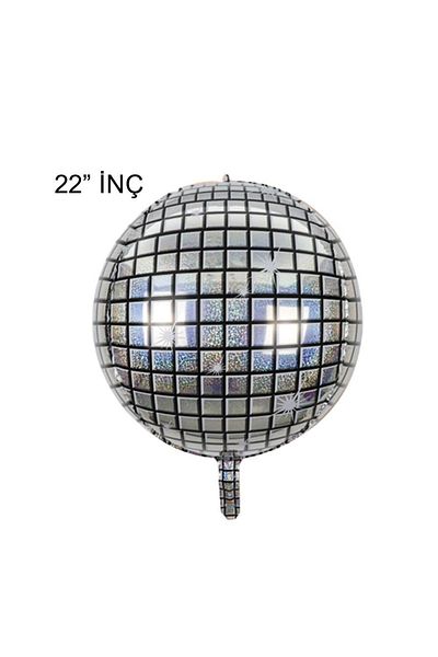 Patladı Gitti 4D Large Size Silver Disco Sphere Foil Balloon 22" Inch