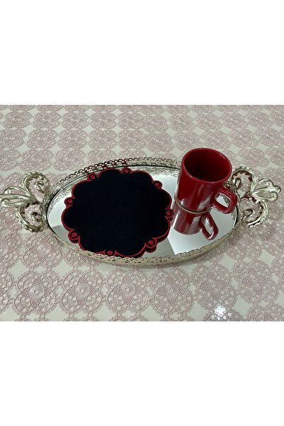 AYNAKIŞÇEYİZ 6-штучний набір червоних вишитих серветок для кави