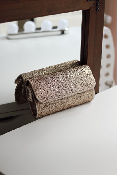 Moom Bag Rochie de seară cu lanț din aur și pietre prețioase pentru femei geantă