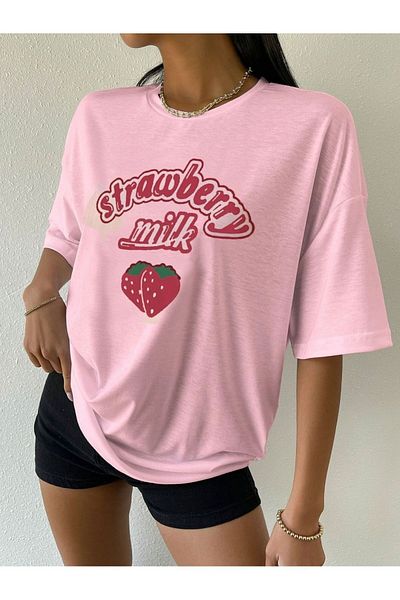 Machetta Μπλουζάκι ροζ Strawberry Milk Printed Oversize