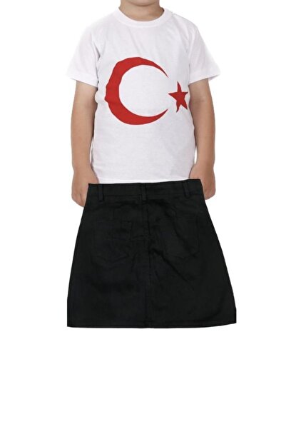 FATELLA Tricou cu mânecă scurtă pentru fete, cu imprimeu Ataturk, set de fust...