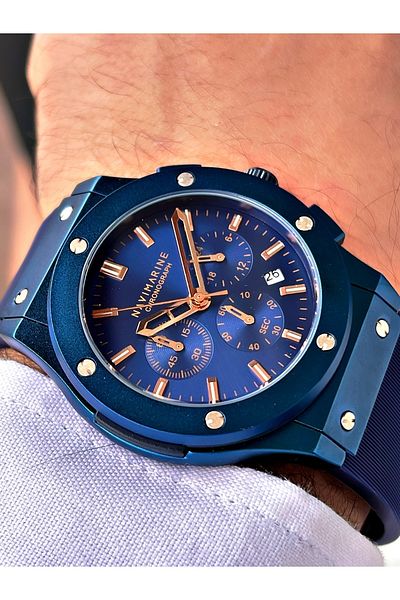 Navimarine Navy Blue Color Silicone Strap Men's Wristwatch Bracelet with Gift